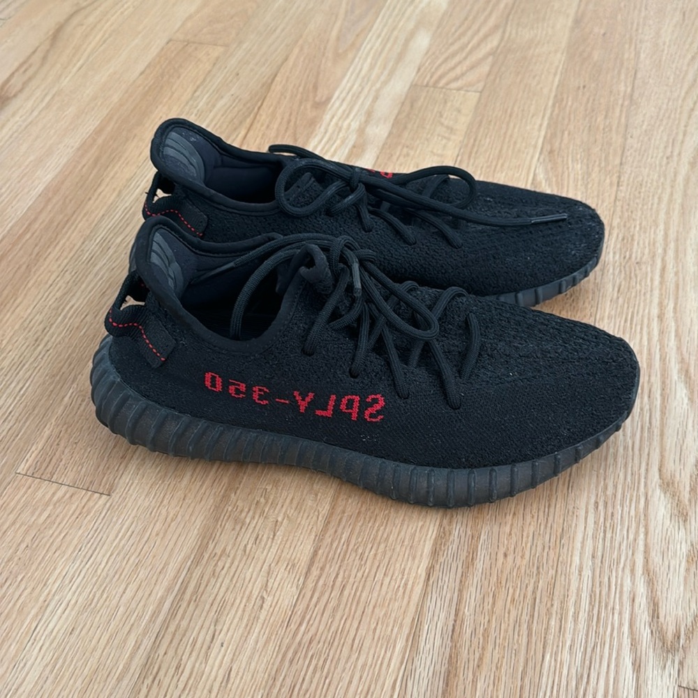 Yeezys 350 black and red